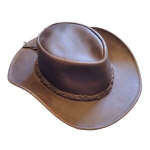 Minnetonka Unisex Brown Leather The Fold Up Hat Size XL